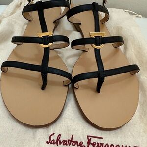 Salvatore Ferragamo Black Gladiator Strappy Sandals